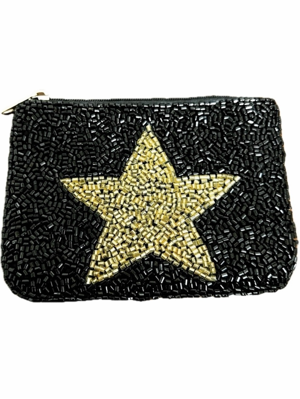 Beaded change purse black beads with gold star EUC